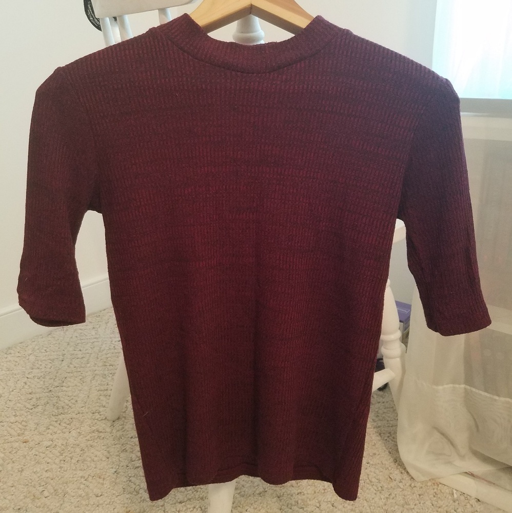 Dark Red 3/4 Sleeve Mock Neck Top